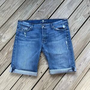 7 For All Mankind Women's Blue Denim Bermuda Jean Shorts Size 32